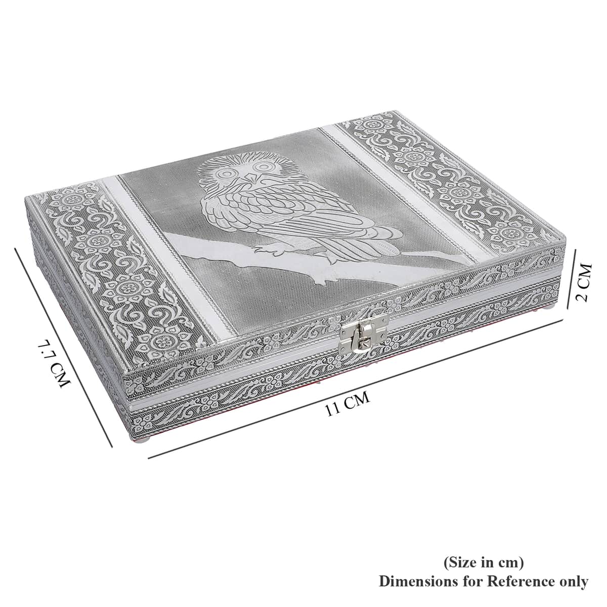 Handcrafted Aluminum Owl Pattern Jewelry Box with Velvet Interior and Mirror image number 6
