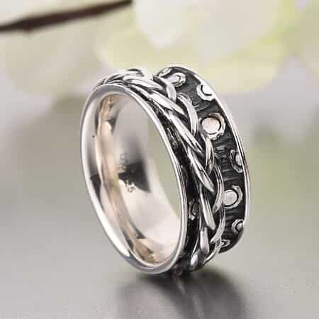 Sterling Silver Braided Spinner Ring, Anxiety Ring for Women, Fidget Rings for Anxiety for Women, Stress Relieving Anxiety Ring, Promise Rings (Size 10.0) (3.75 g) image number 1