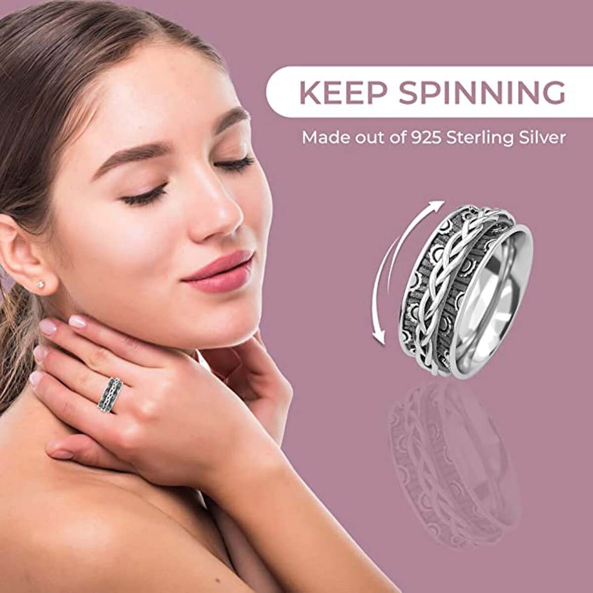 Sterling Silver Braided Spinner Ring, Anxiety Ring for Women, Fidget Rings for Anxiety for Women, Stress Relieving Anxiety Ring, Promise Rings (Size 10.0) (3.75 g) image number 4
