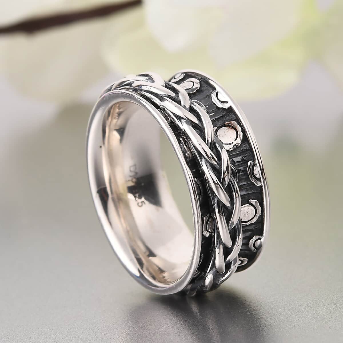Braided Spinner Ring in Sterling Silver, Anxiety Ring for Women, Fidget Rings for Anxiety for Women, Stress Relieving Anxiety Ring, Promise Rings (Size 11.0) (3.75 g) image number 1