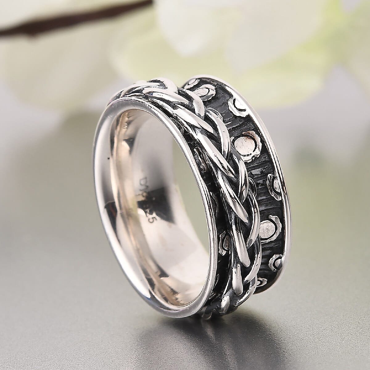 Braided Spinner Ring in Sterling Silver, Anxiety Ring for Women, Fidget Rings for Anxiety for Women, Stress Relieving Anxiety Ring, Promise Rings (Size 5.0) (3.75 g) image number 1