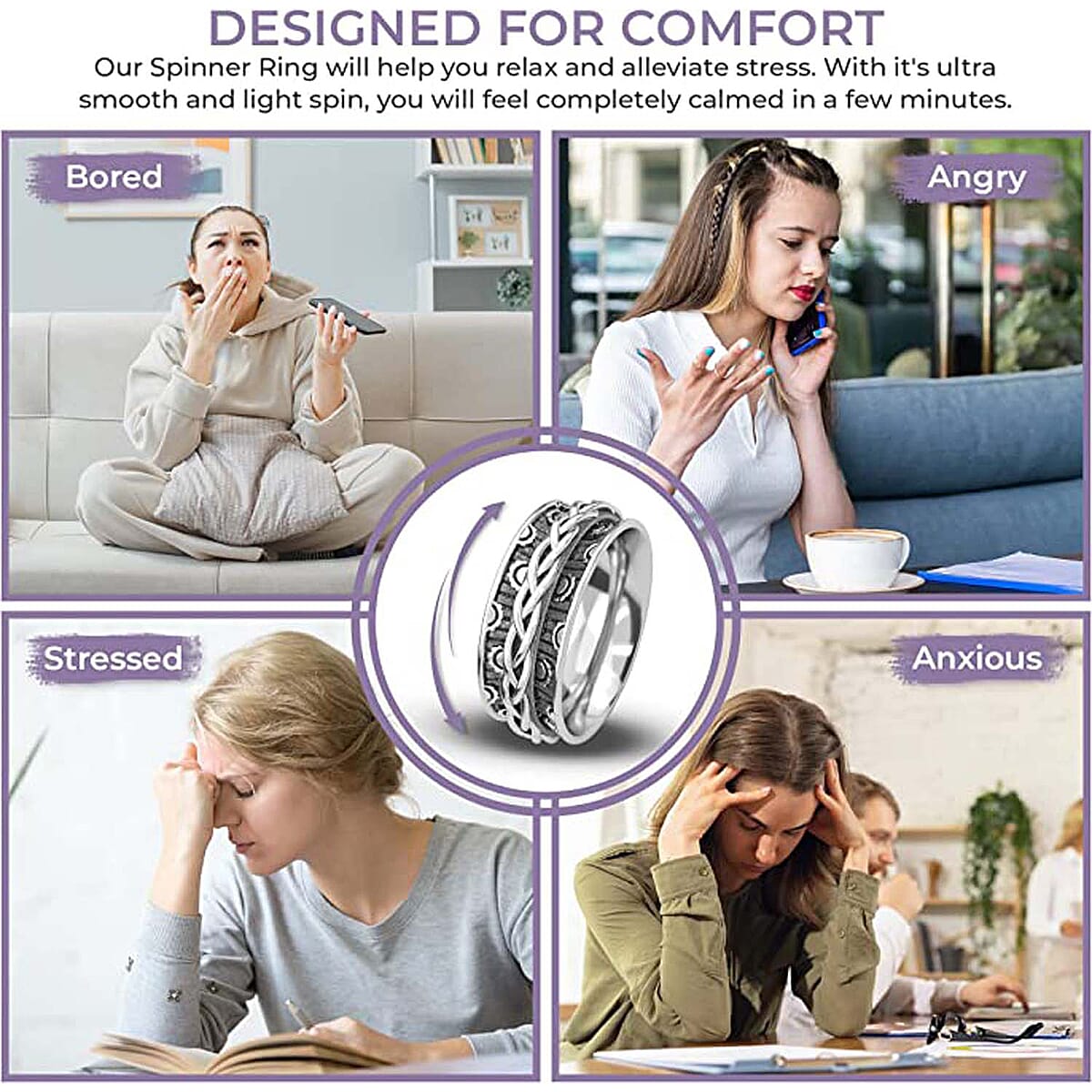 Braided Spinner Ring in Sterling Silver, Anxiety Ring for Women, Fidget Rings for Anxiety for Women, Stress Relieving Anxiety Ring, Promise Rings (Size 5.0) (3.75 g) image number 2