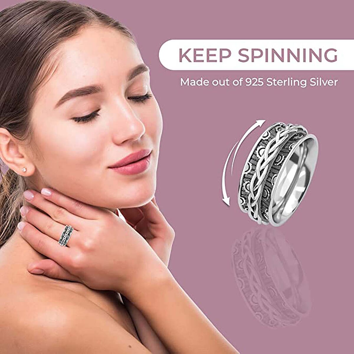 Braided Spinner Ring in Sterling Silver, Anxiety Ring for Women, Fidget Rings for Anxiety for Women, Stress Relieving Anxiety Ring, Promise Rings (Size 5.0) (3.75 g) image number 4