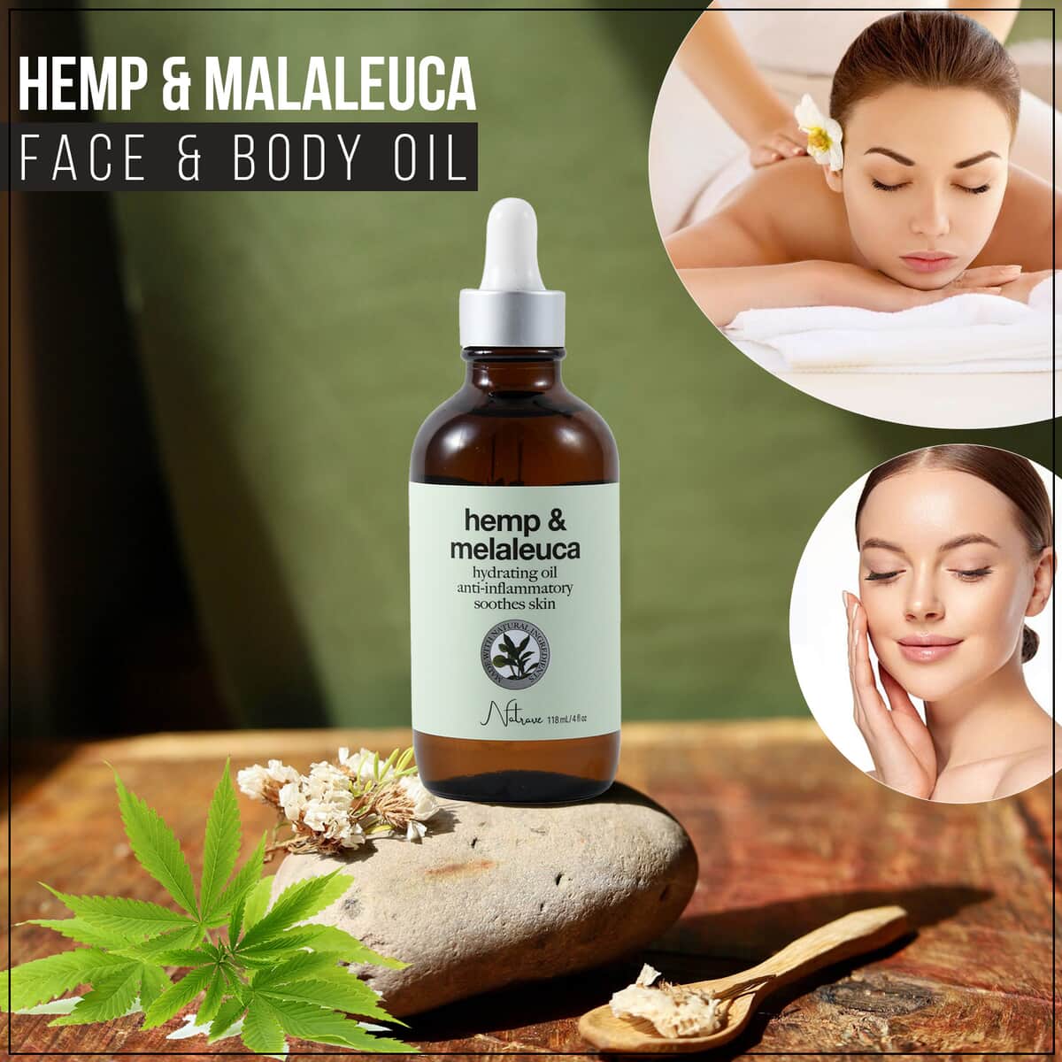 Natrave Hemp & Melaleuca Hydrating Body Oil 4 fl. oz (Made in USA) image number 1