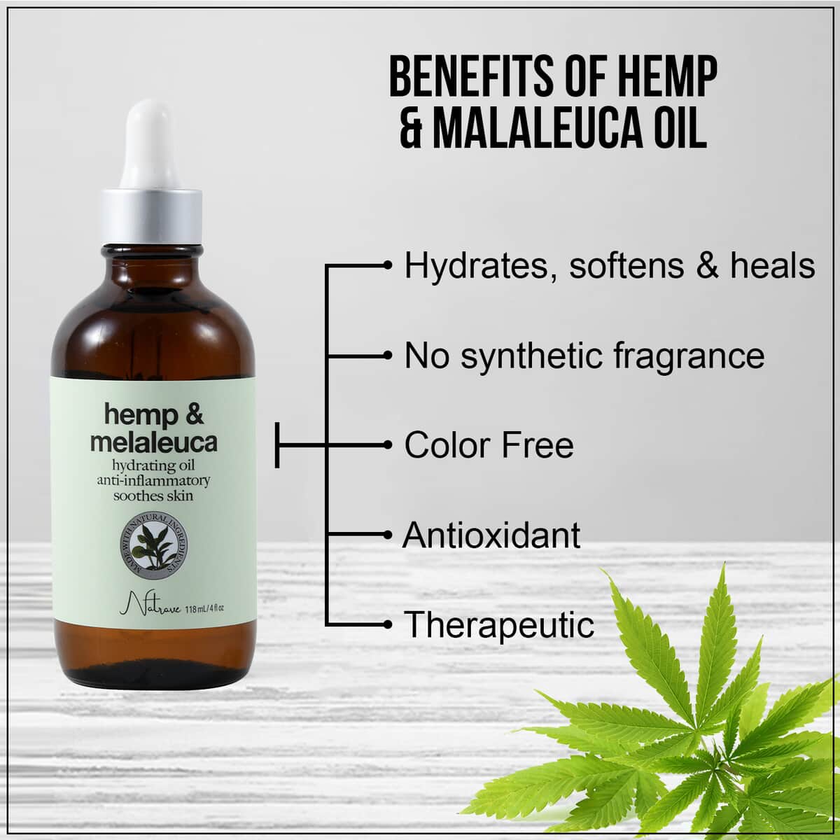 Natrave Hemp & Melaleuca Hydrating Body Oil 4 fl. oz (Made in USA) image number 2