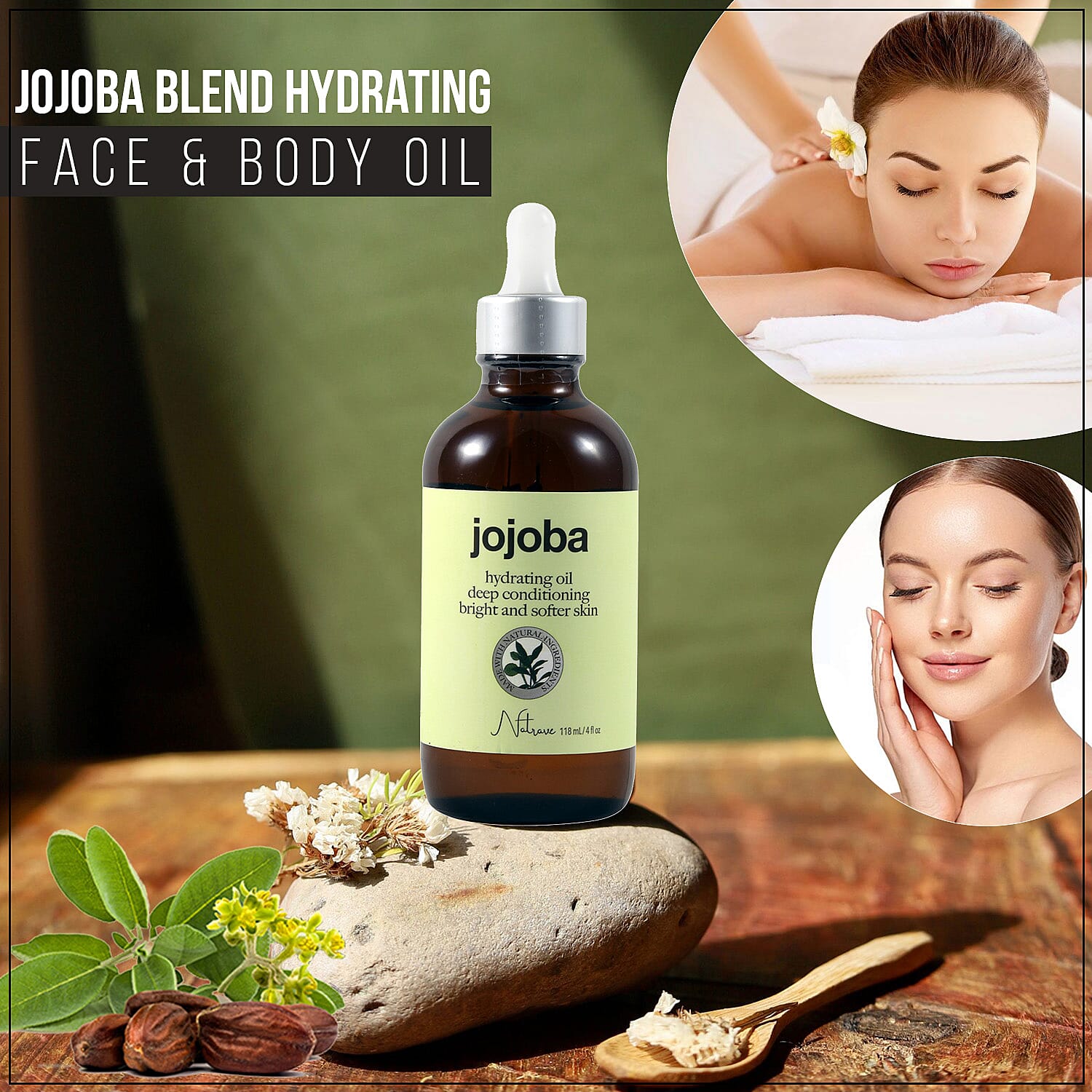 Natrave Jojoba Blend Hydrating Body Oil 4oz (Made in USA)