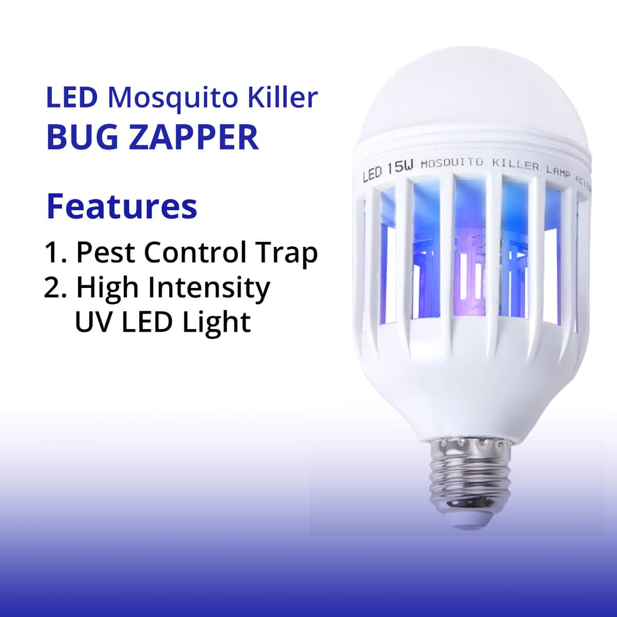 Homesmart 2 in 1 UV LED Light & Bug Zapper (15W, 1200 lumens) , Indoor Bulb Bug Zapper , Mosquito Zapper , Electric Bug Zapper Light image number 4