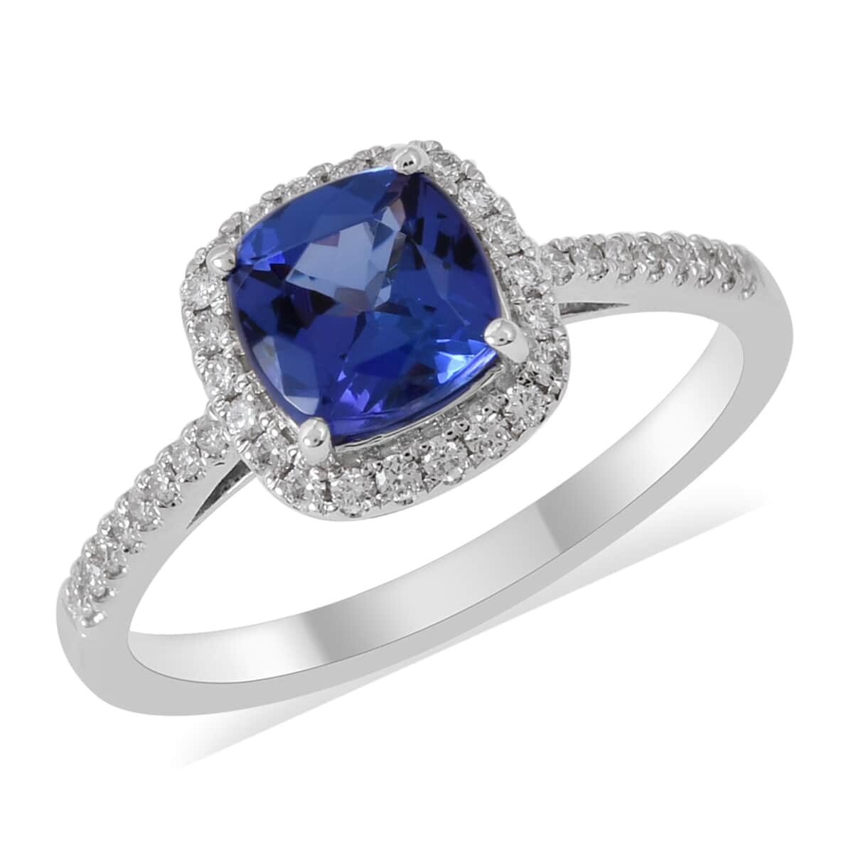 Iliana 18K White Gold AAA Tanzanite and G-H SI Diamond Cushion Halo Ring (Size 7.0) 3.06 Grams 1.55 ctw image number 0