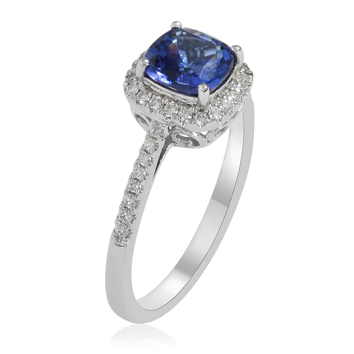 Iliana 18K White Gold AAA Tanzanite and G-H SI Diamond Cushion Halo Ring (Size 7.0) 3.06 Grams 1.55 ctw image number 1