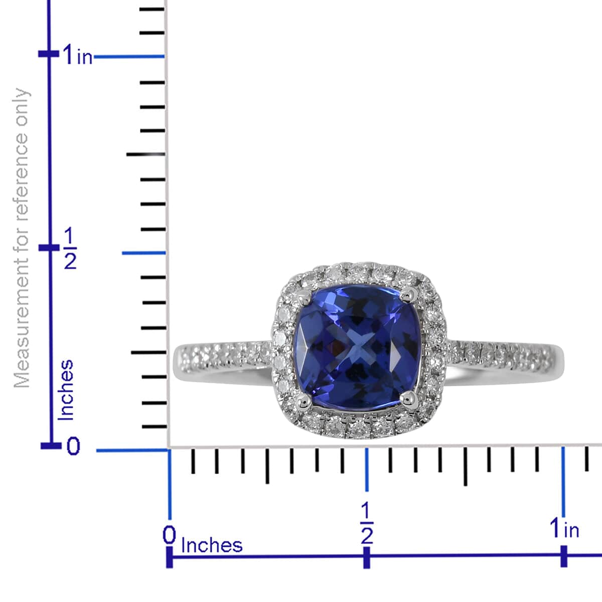 Iliana 18K White Gold AAA Tanzanite and G-H SI Diamond Cushion Halo Ring (Size 7.0) 3.06 Grams 1.55 ctw image number 3