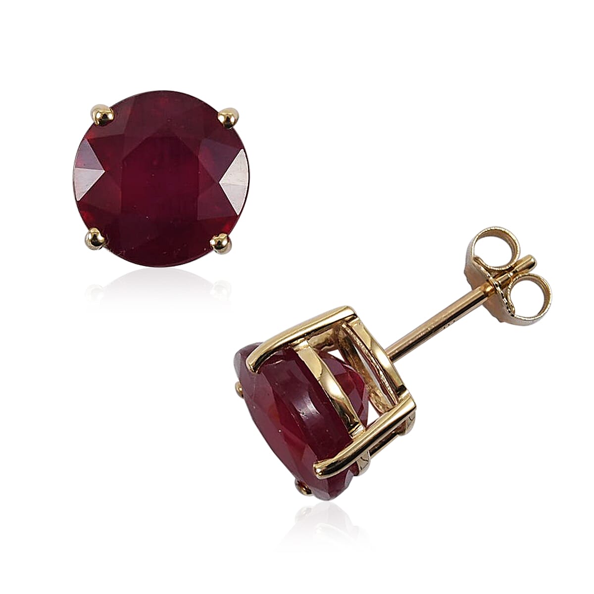 10K Yellow Gold AA Niassa Ruby (FF) Stud Earrings 11.15 ctw