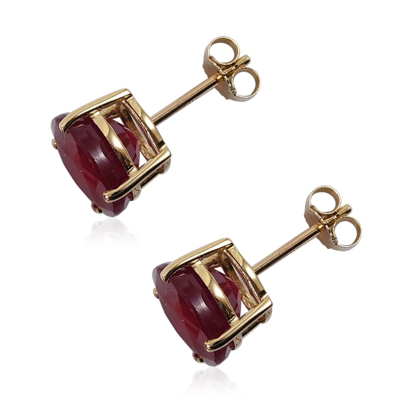 10K Yellow Gold AA Niassa Ruby (FF) Stud Earrings 11.15 ctw