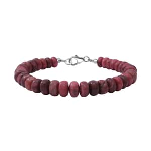 Norwegian Thulite Bracelet, Round Beads Bracelet, Thulite Beads Bracelet, Sterling Silver Bracelet (7.25 In) 94.00 ctw