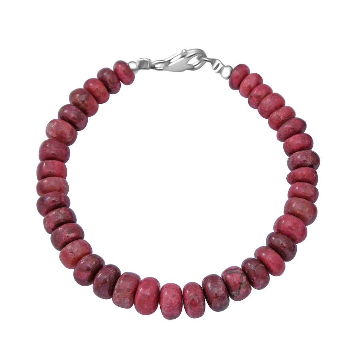 Norwegian Thulite Bracelet, Round Beads Bracelet, Thulite Beads Bracelet, Sterling Silver Bracelet (7.25 In) 94.00 ctw image number 1