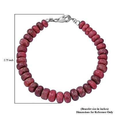 Norwegian Thulite Bracelet, Round Beads Bracelet, Thulite Beads Bracelet, Sterling Silver Bracelet (7.25 In) 94.00 ctw