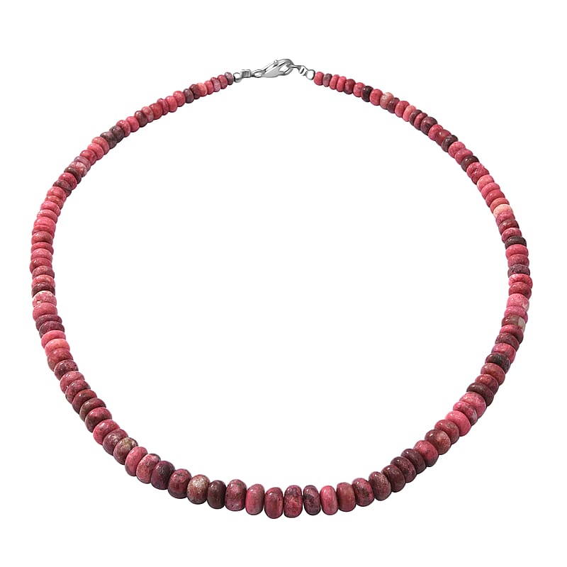 Norwegian Thulite 155.00 ctw Necklace, Beaded Necklace, Round Beads Necklace, Sterling Silver Necklace, 18 Inches Necklace
