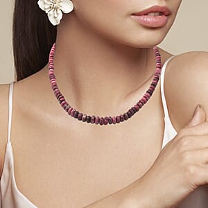 Norwegian Thulite 155.00 ctw Necklace, Beaded Necklace, Round Beads Necklace, Sterling Silver Necklace, 18 Inches Necklace