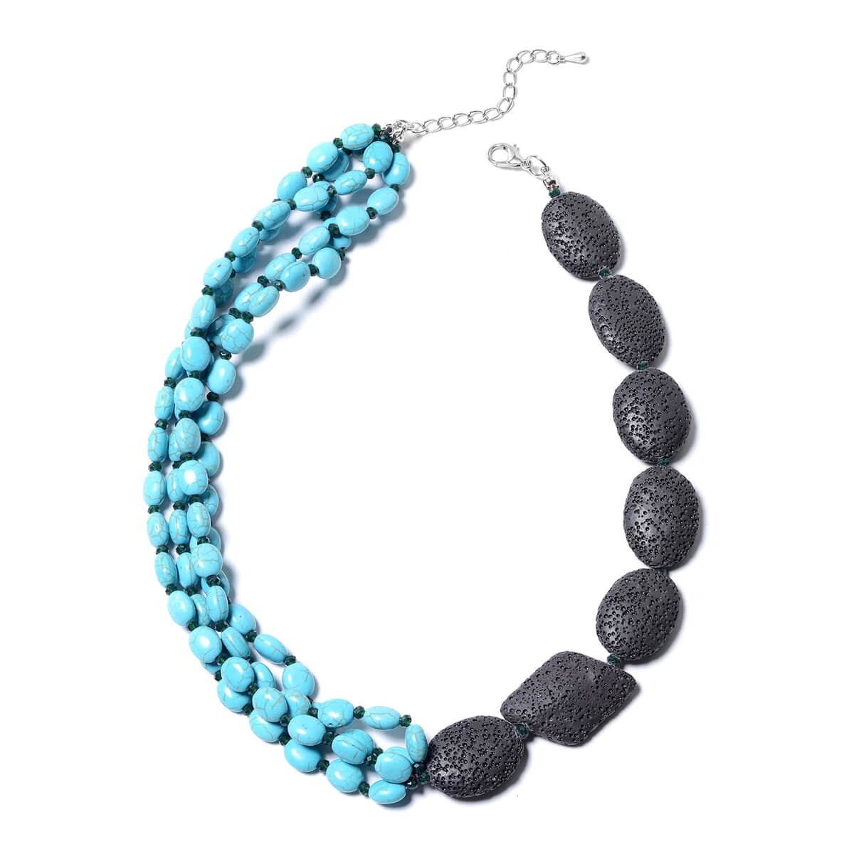 356.05 ctw Sleeping Beauty Color Howlite and Lava Stone Necklace 18 Inch in Silvertone image number 0
