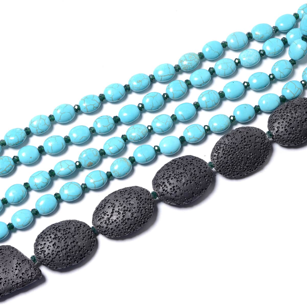 356.05 ctw Sleeping Beauty Color Howlite and Lava Stone Necklace 18 Inch in Silvertone image number 1