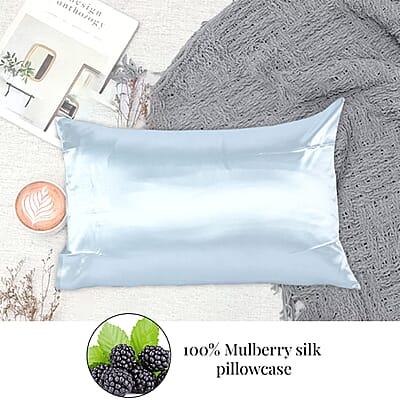 Symphony Home Blue 100% Mulberry Silk Pillowcase Infused with Hyaluronic Acid & Argan Oil - Full, Pillow Protectors, Pillow Cover, Cushion Cover, Pillow Shams, Pillow Case Covers