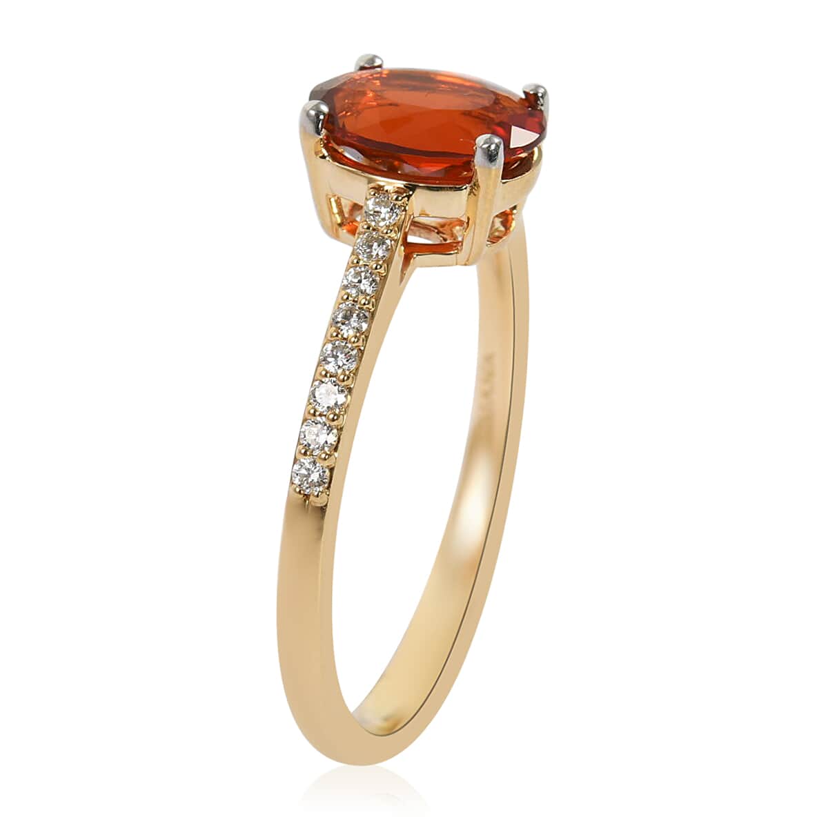 Appraised ILIANA 18K Yellow Gold AAA Crimson Fire Opal and G-H SI Diamond Ring 3.40 Grams 1.30 ctw image number 1