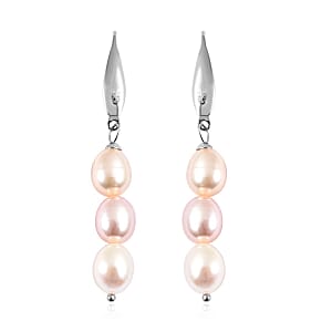 Freshwater Multi Color Pearl Drop Threader Earrings in Stainless Steel