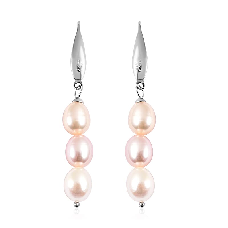 Freshwater Multi Color Pearl Drop Threader Earrings in Stainless Steel