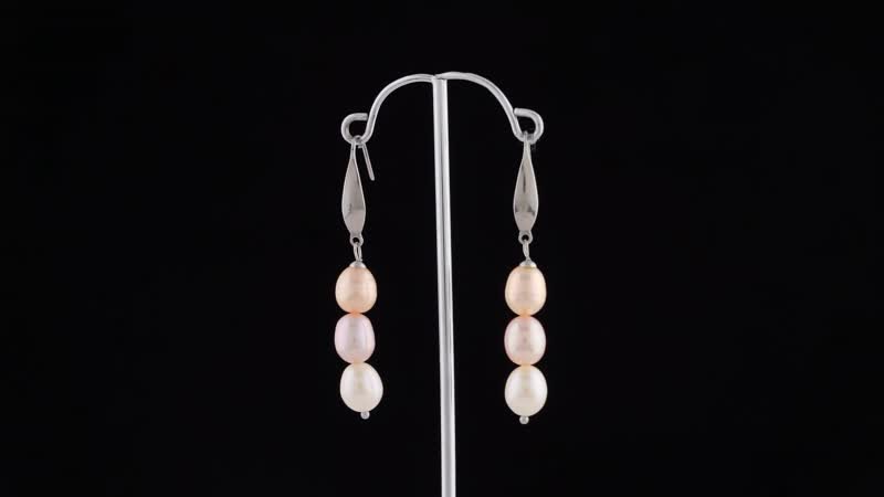 Freshwater Multi Color Pearl (8-9 mm) Drop Threader Earrings in Stainless Steel