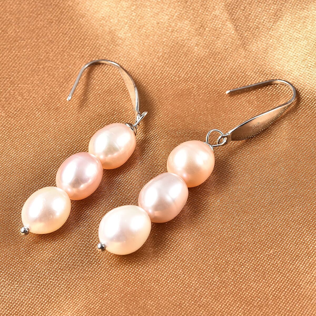Freshwater Multi Color Pearl Drop Threader Earrings in Stainless Steel image number 1