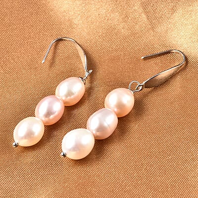 Freshwater Multi Color Pearl Drop Threader Earrings in Stainless Steel