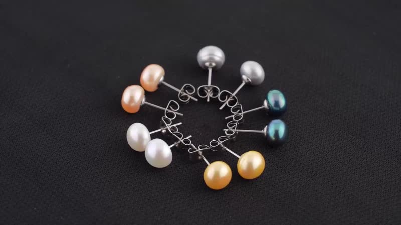 Set of 5 Freshwater Multi Color Cultured Pearl Stud Earrings in Stainless Steel