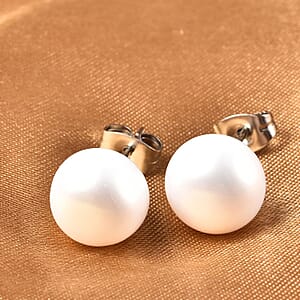Set of 5 Freshwater White Cultured Pearl Stud Earrings in Stainless Steel