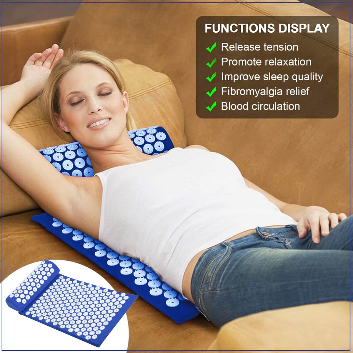 HOMESMART Blue Acupressure Mat with Pillow image number 2