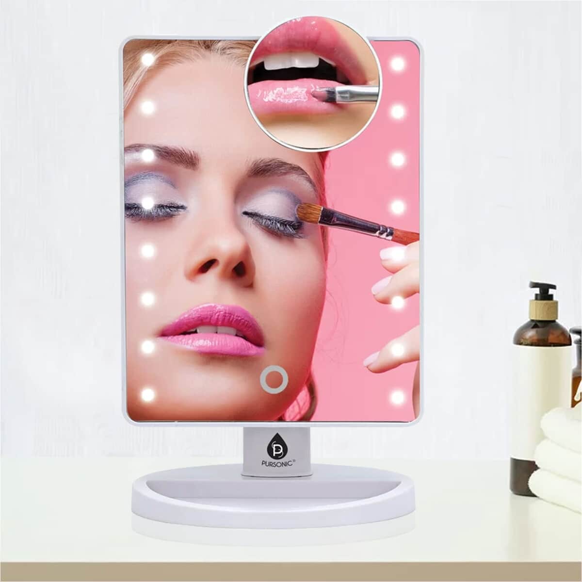 Pursonic White LED Touch Dimmable Vanity Makeup Mirror with Detachable 5x Mirror (4AA Batteries) image number 1