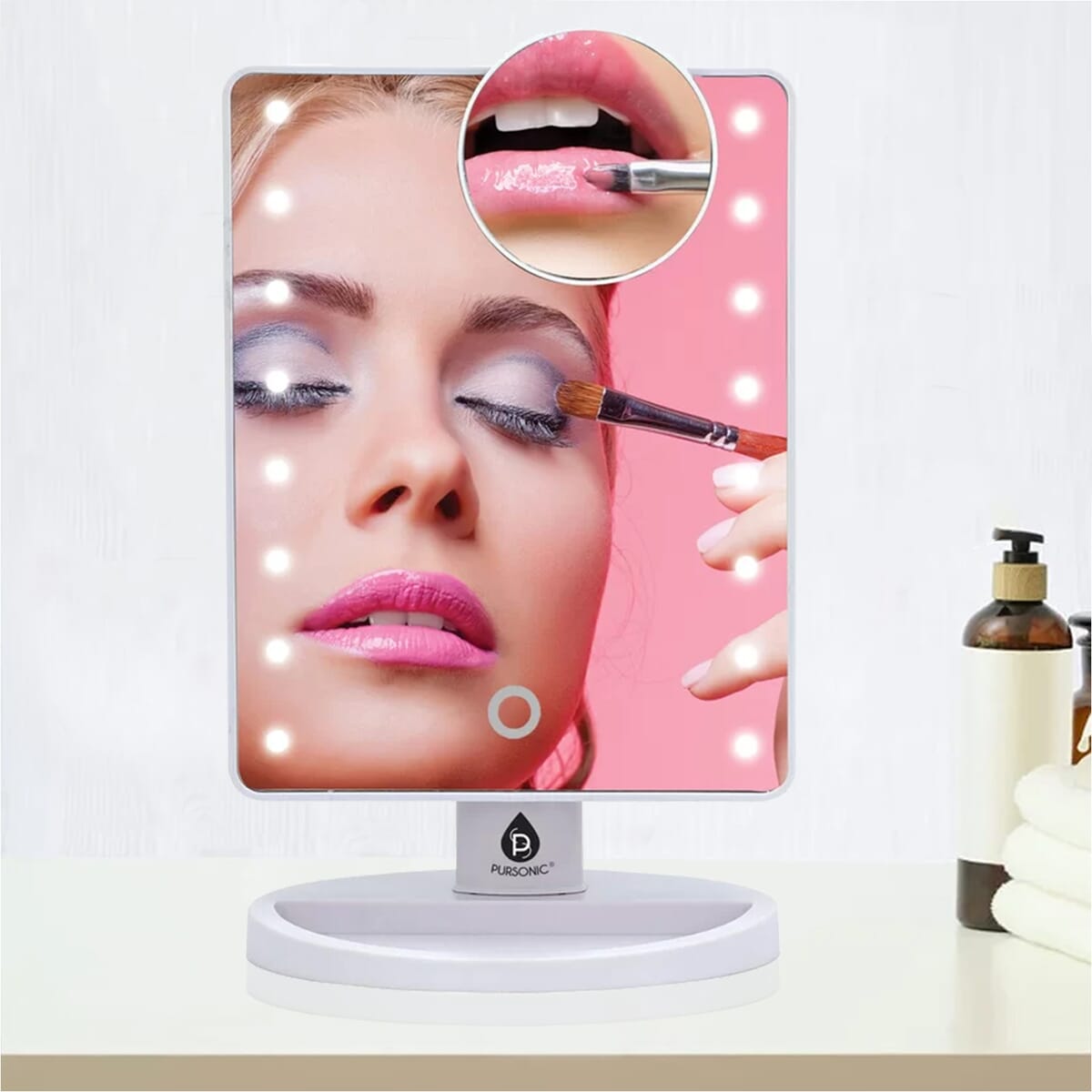 Pursonic Pursonic LED Dimmable Touch Vanity Makeup Mirror with Detachable 5X Mirror in White Pursonic Pursonic LED Dimmable Touch Vanity Makeup Mirror with Detachable 5X Mirror in White