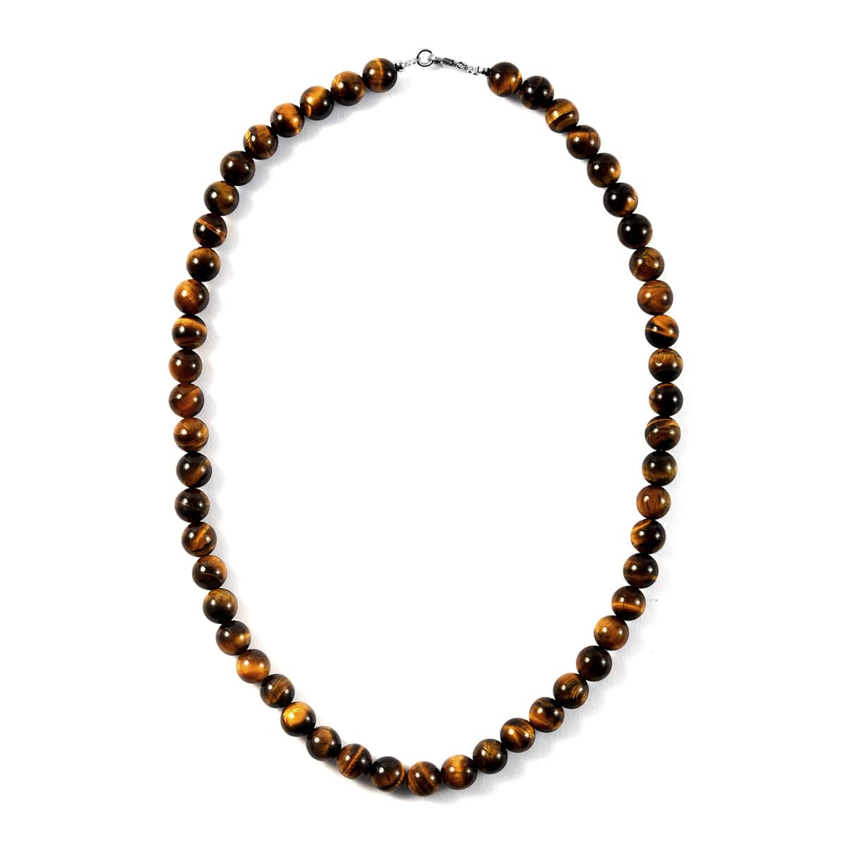 South African Yellow Tiger's Eye 8.5 mm Beaded Necklace 18 Inches in Sterling Silver 185.00 ctw image number 0