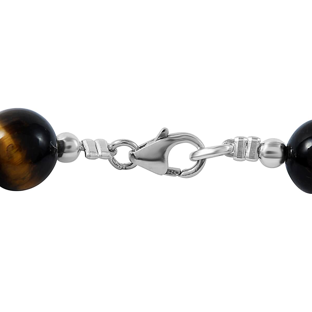 South African Yellow Tiger's Eye 8.5 mm Beaded Necklace 18 Inches in Sterling Silver 185.00 ctw image number 1