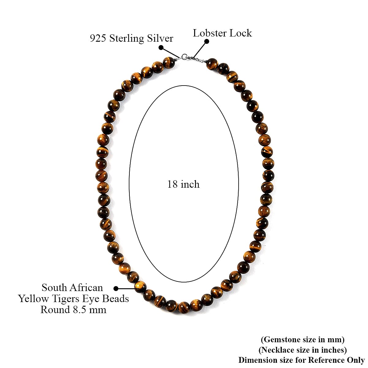 Yellow Tiger's Eye 185.00 ctw Beaded Necklace in Sterling Silver 18 Inches