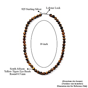 Yellow Tiger's Eye 185.00 ctw Beaded Necklace in Sterling Silver 18 Inches