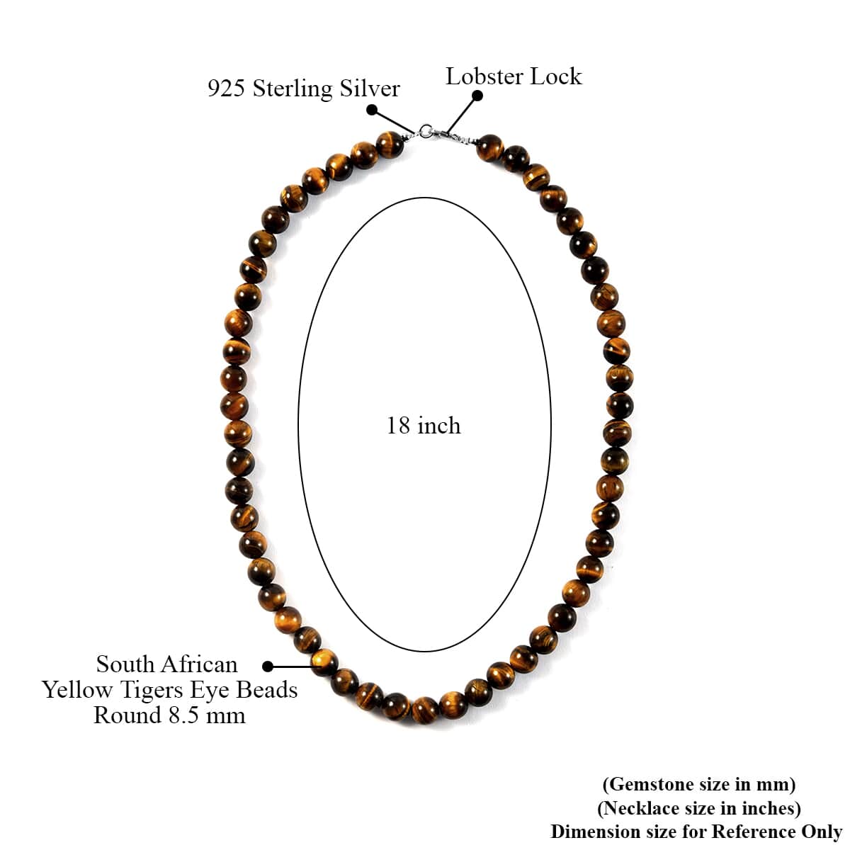 Yellow Tiger's Eye Beaded Necklace 18 Inches in Sterling Silver 185.00 ctw image number 3