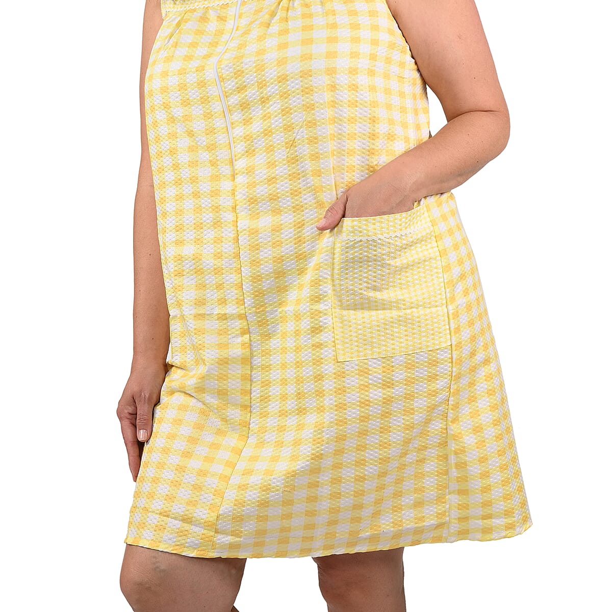 Lati Fashion Sleeveless Zip Front House Dress (Cotton & Polyester, L)- Yellow image number 1