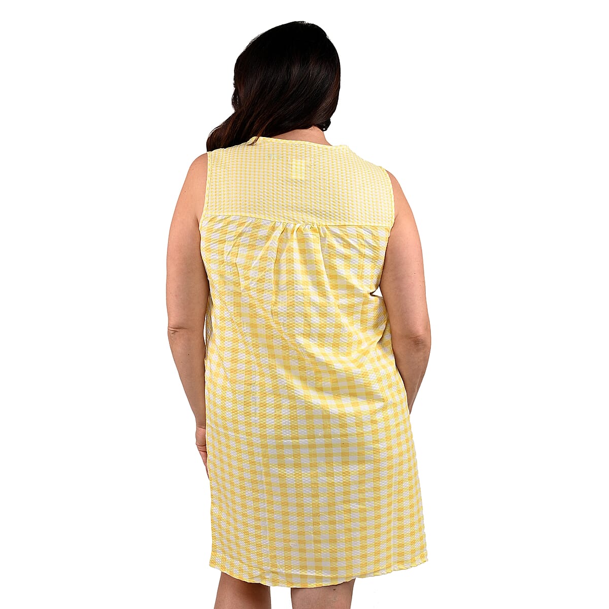 Lati Fashion Sleeveless Zip Front House Dress (Cotton & Polyester, L)- Yellow image number 2