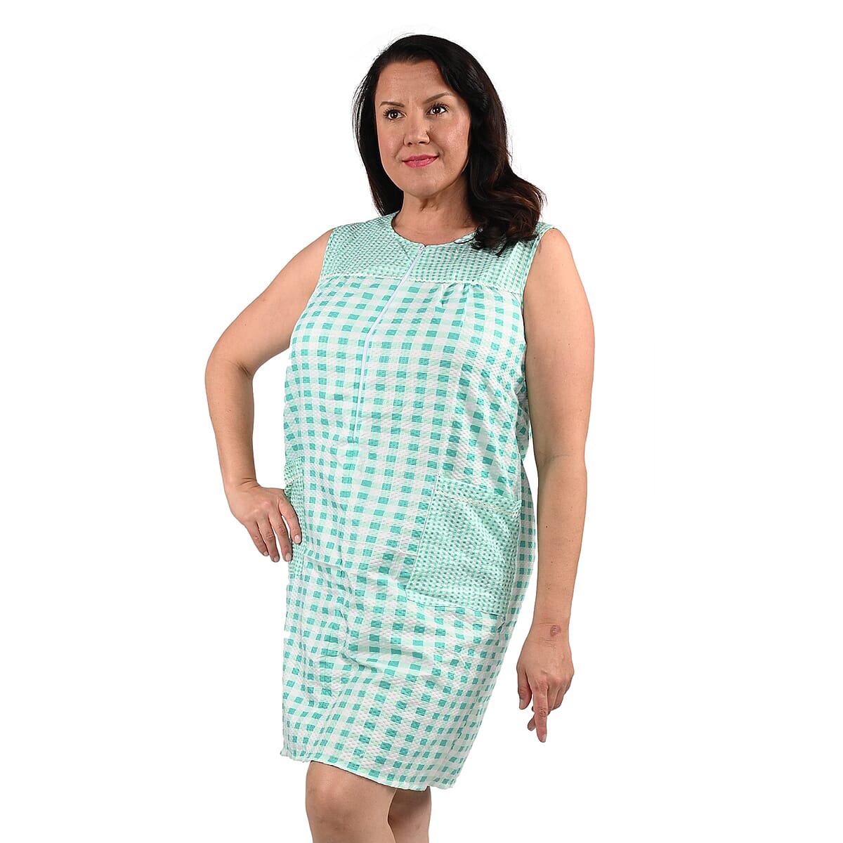 Lati Fashion Sleeveless Zip Front House Dress (Cotton & Polyester, L)- Mint image number 0
