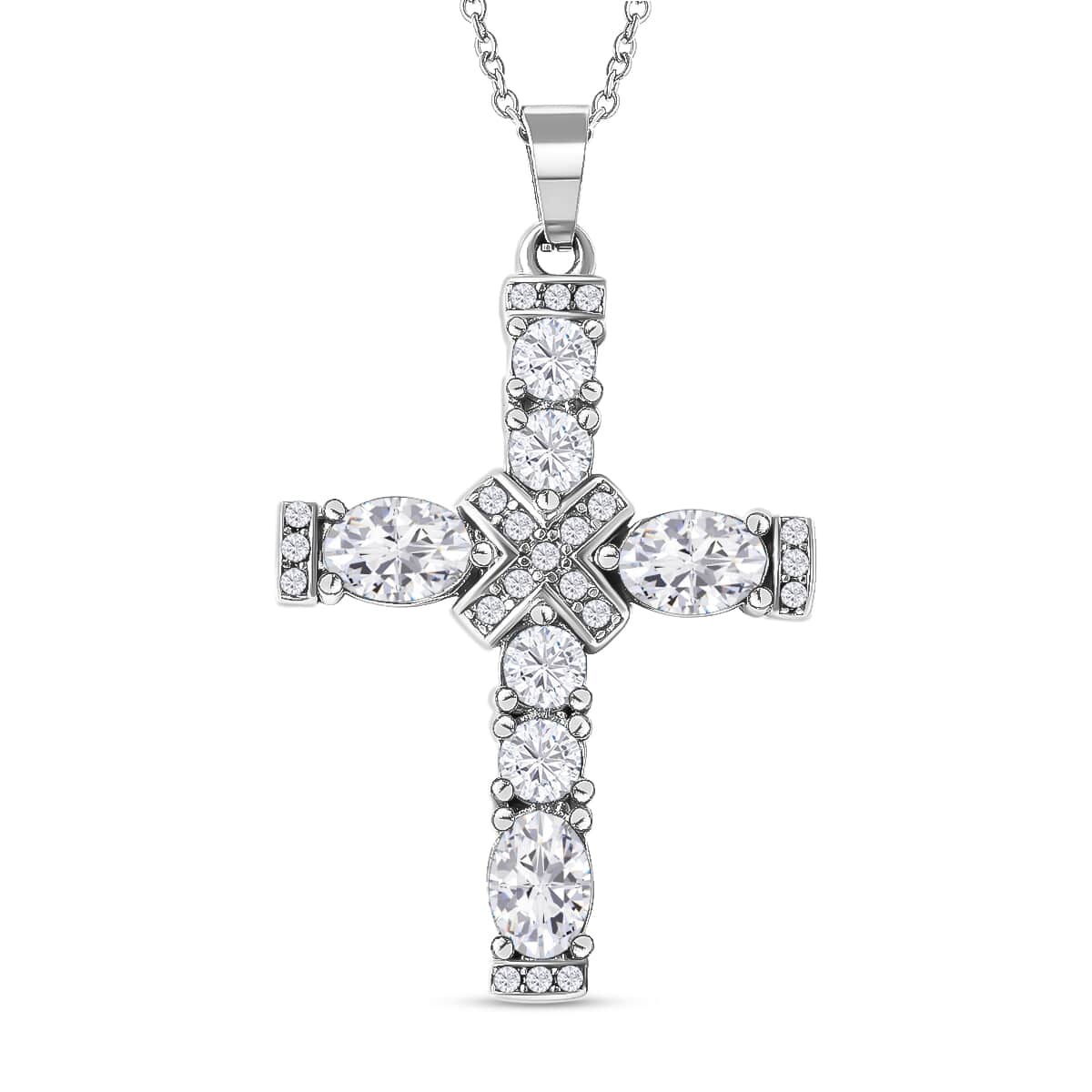 Simulated Diamond and Austrian Crystal Pendant Necklace 20 Inches in Stainless Steel image number 0