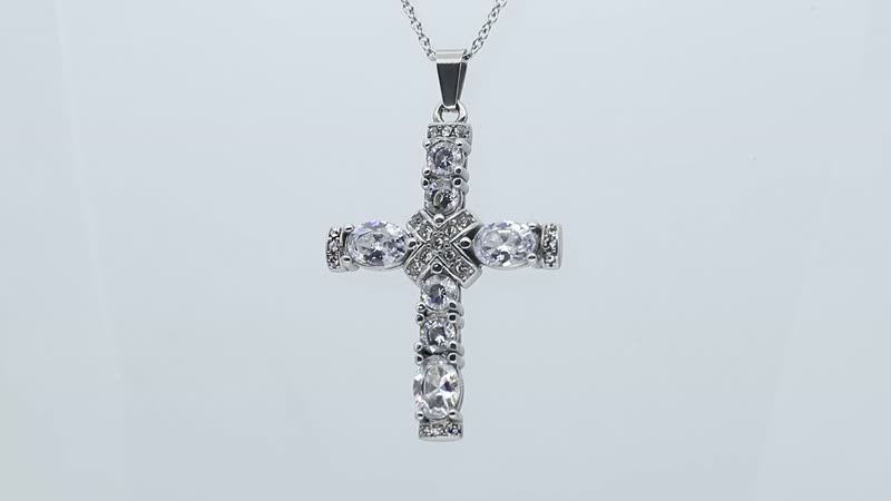 Simulated Diamond and Austrian Crystal Pendant Necklace 20 Inch in Stainless Steel