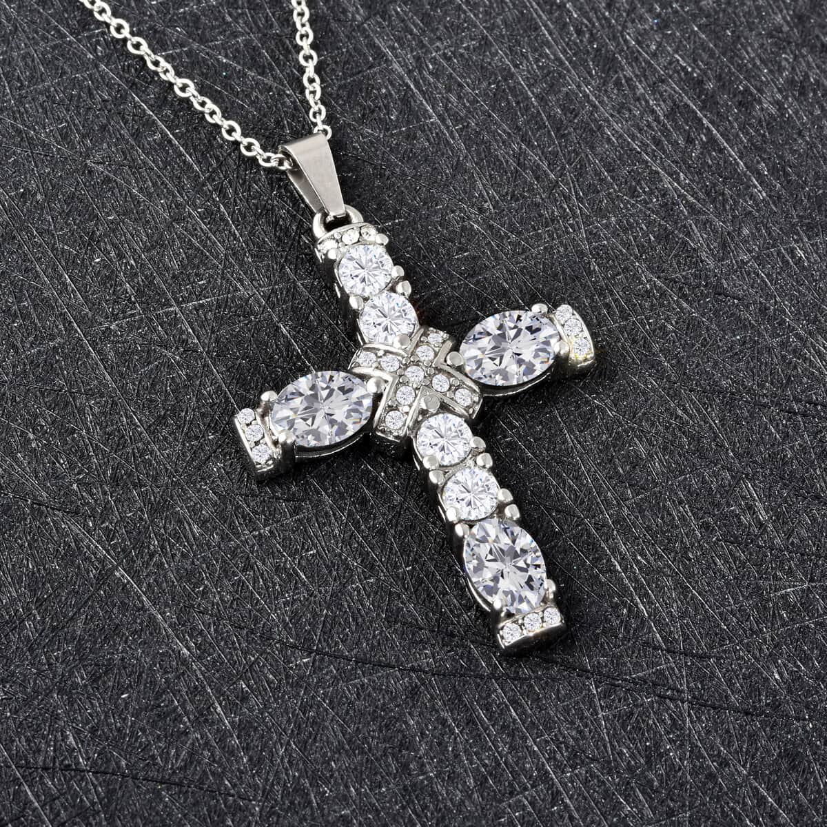 Simulated Diamond and Austrian Crystal Pendant Necklace 20 Inches in Stainless Steel image number 1