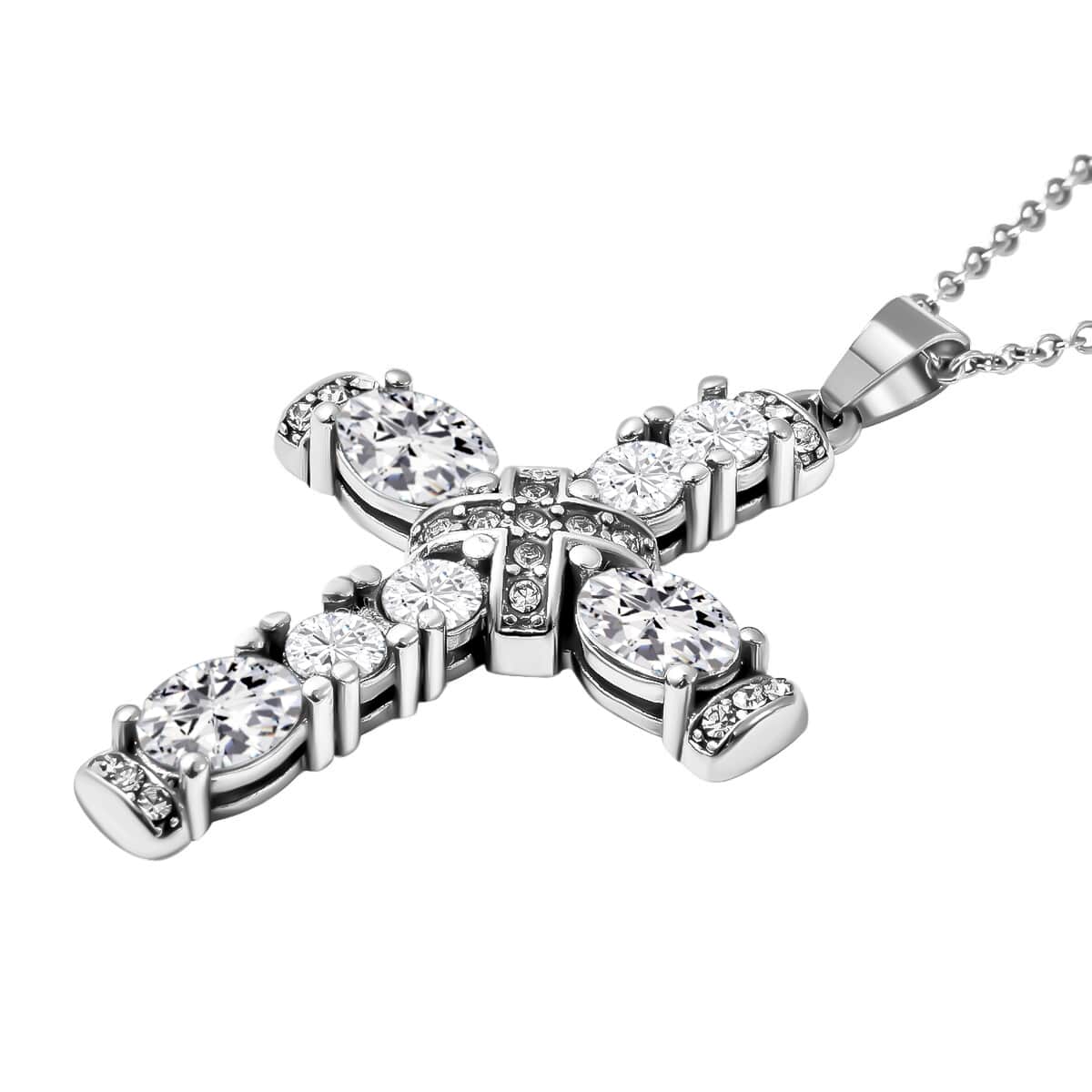 Simulated Diamond and Austrian Crystal Pendant Necklace 20 Inches in Stainless Steel image number 3