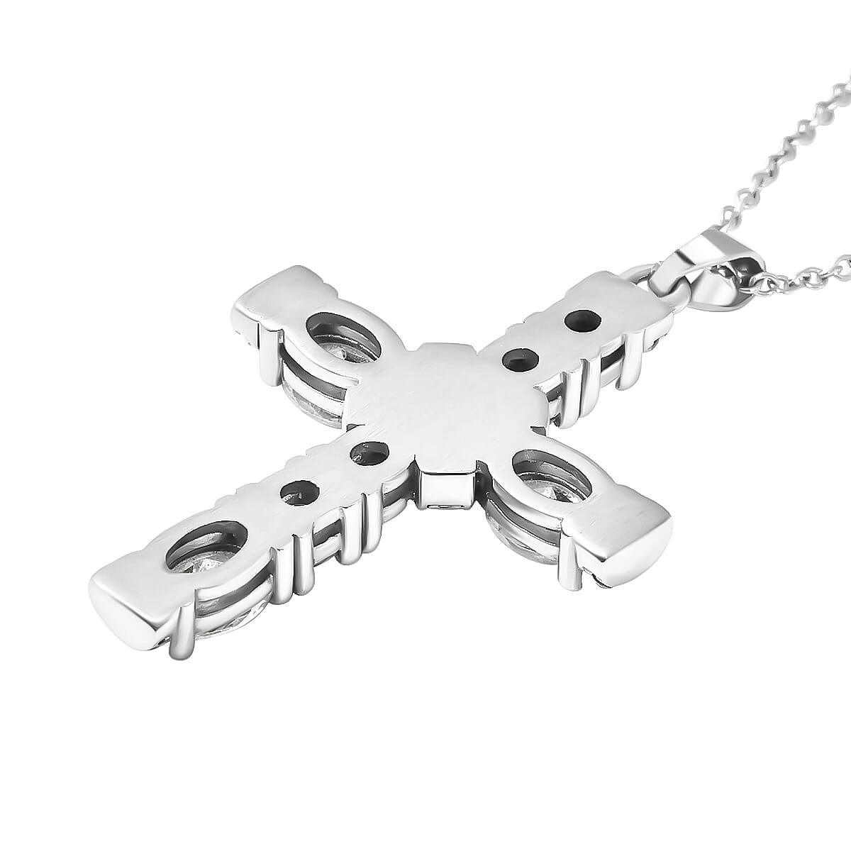 Simulated Diamond and Austrian Crystal Pendant Necklace 20 Inches in Stainless Steel