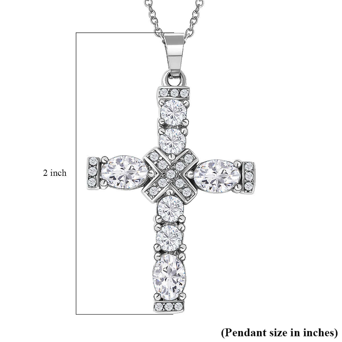 Simulated Diamond and Austrian Crystal Pendant Necklace 20 Inches in Stainless Steel