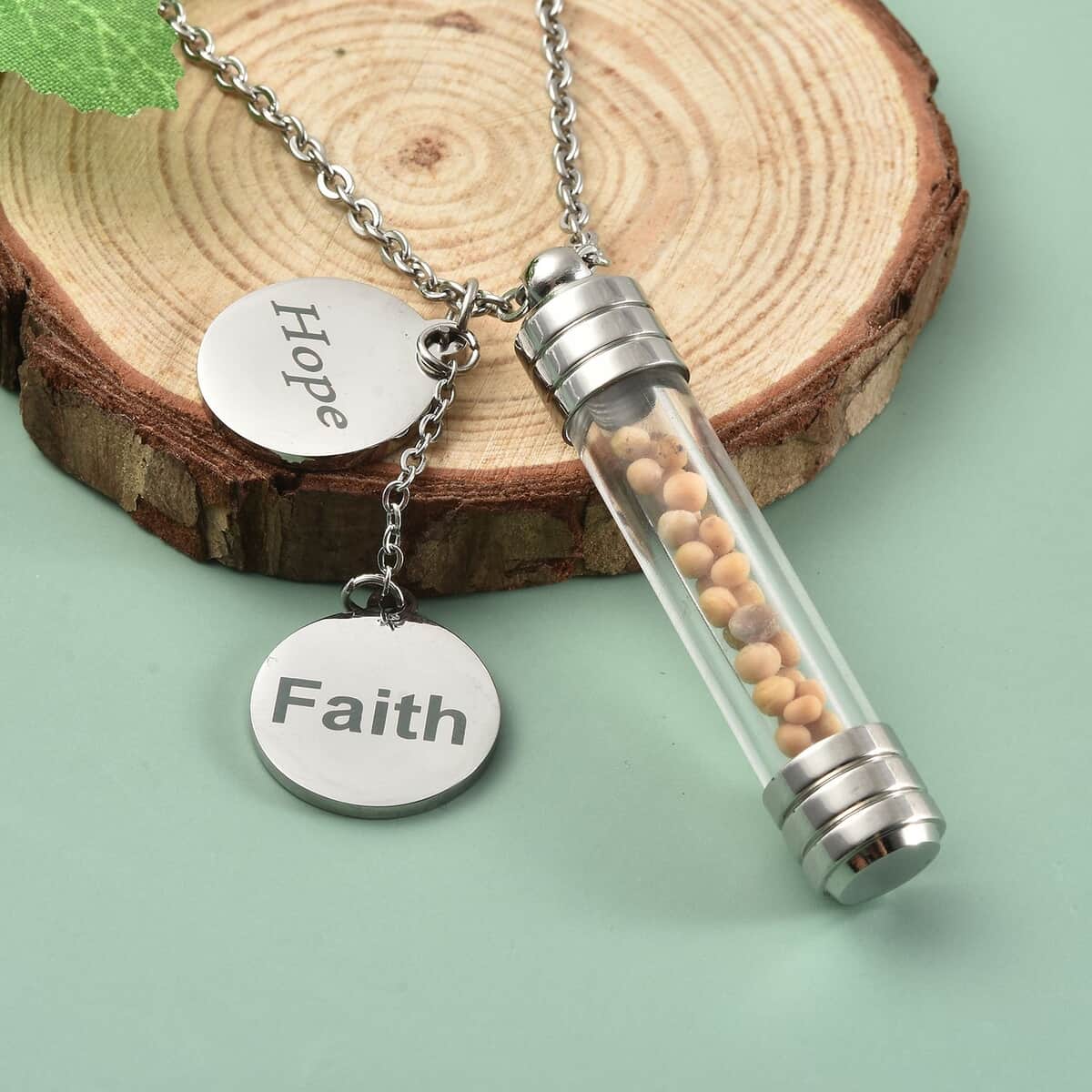 Mustard Seed Glass Bottle Charm Pendant Necklace 20 Inches in Stainless Steel image number 1